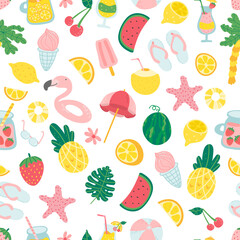 Summer beach seamless pattern. vacation, holiday, relax, tourism, travel background