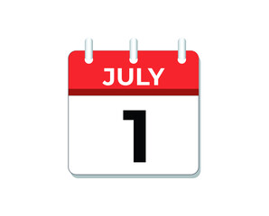 July, 1st calendar icon vector, concept of schedule, business and tasks
