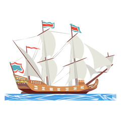 Brig ship. Vector illustration isolated on white background.