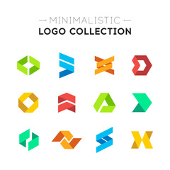 Abstract geometric logo collection. Minimalistic origami shape logo set. Simple graphic design elements for your company logo. Creative triangle business icon set in modern flat style. Vector elements