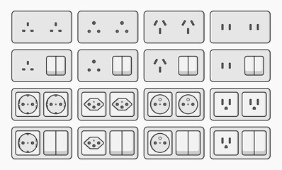 power outlet plug switcher set vector flat illustration