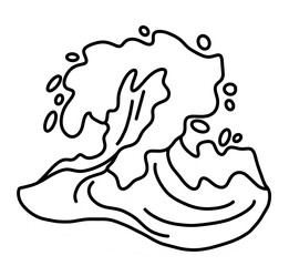 Sea wave, powerful splash energy of nature. Nautical ocean theme with ocean storm, summer holiday. For surfing and sailing decoration element. Hand drawn illustration. Old comic cartoon style drawing.