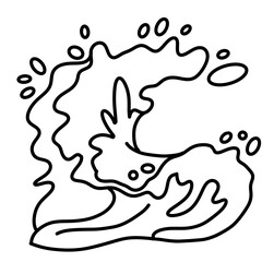 Sea wave, powerful splash energy of nature. Nautical ocean theme with ocean storm, summer holiday. For surfing and sailing decoration element. Hand drawn illustration. Old comic cartoon style drawing.