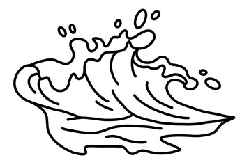 Sea wave, powerful splash energy of nature. Nautical ocean theme with ocean storm, summer holiday. For surfing and sailing decoration element. Hand drawn illustration. Old comic cartoon style drawing.