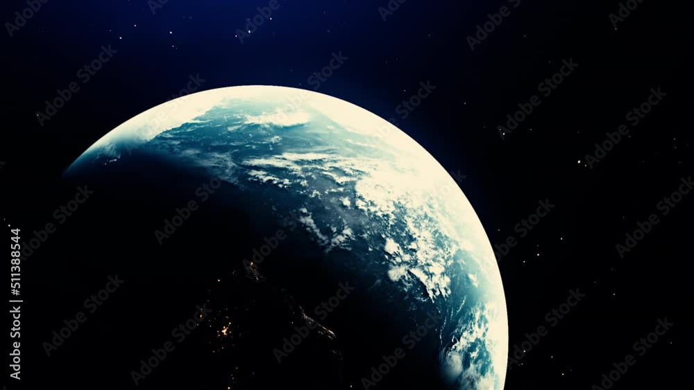 Poster rotating earth with change of day. motion. 3d model of natural planet earth with accelerated rotatio