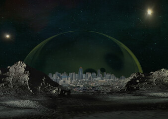 city on alien planet in space