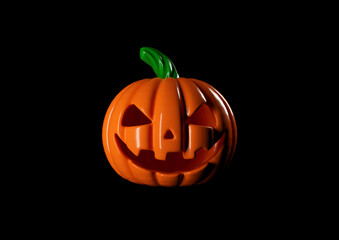 Autumn halloween pumpkin 3d illustration on black background.