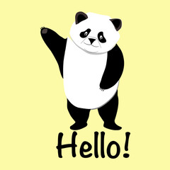 Greeting panda bear. Greeting card. Hello