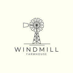 windmill with linear style logo icon template design. bakery, electric ,farm, wheat,rice vector illustration