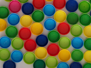 Recycling, plastic, caps, colorful, flowers