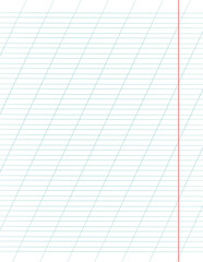 Graph paper. Printable lined grid paper with color horisontal, diagonal lines. Geometric pattern for school, oblique notebook. Realistic lined paper blank size Letter. Exercise page for calligraphy