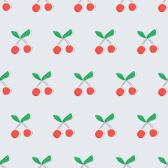 Seamless pattern with cherries on a grey background. Berry pattern. Doodle style. Vector illustration