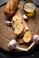 Italian bruschetta bread with garlic and olive oil