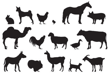 farm animals silhouettes set