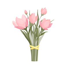 Bouquet of pink flowers isolated vector illustration. Bunch of magnolias on white background in flat style.