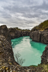 Amazing Iceland lake landscape, turquoise water of the lake or river in Iceland 