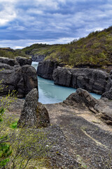 Amazing Iceland lake landscape, turquoise water of the lake or river in Iceland 