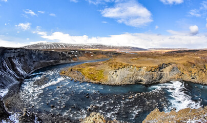 Amazing Iceland lake landscape, turquoise water of the lake or river in Iceland 