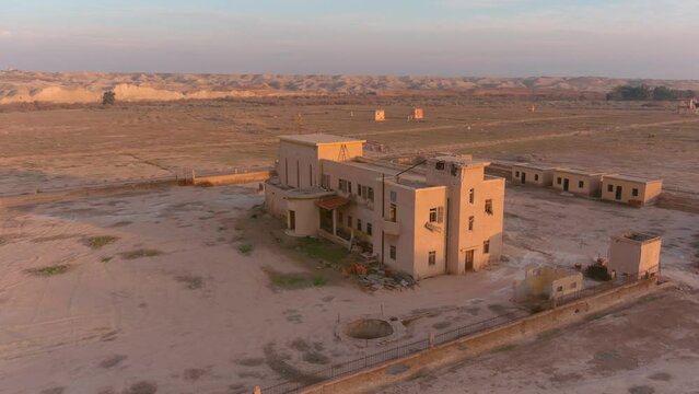 Abandoned ruined after war monasteries buildings, aerial view
Qasr al-Yahud is the western section of the traditional site of the baptism of Jesus by John the Baptist on the Jordan River, drone view, 
