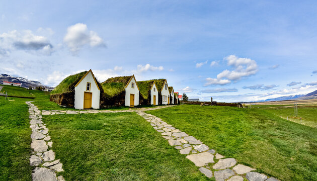 GLAUMBAER, ICELAND - May 2019: Typical Iceland village with turf houses, Iceland Scandinavia