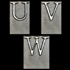 Metal typewriter print head alphabet - letters U-W