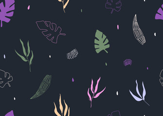 Seamless abstract pattern with decorative elements in doodle style. Vector illustration for printing on fabric.