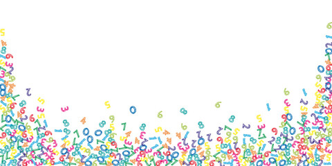 Falling colorful sketch numbers. Math study concept with flying digits. Delicate back to school mathematics banner on white background. Falling numbers vector illustration.