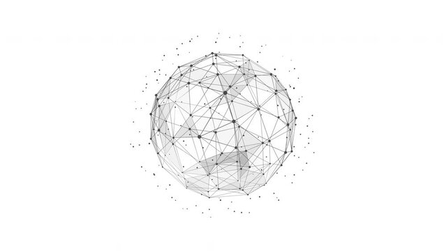 Technology Plexus sphere background from animated lines and dots with flowing particles. Looping seamless space geometrical backdrop