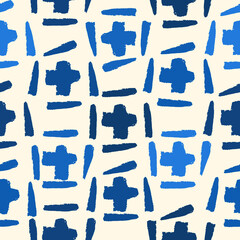 Paint brush strokes seamless pattern. Freehand grunge design background. Crosses motif modern minimal ornament