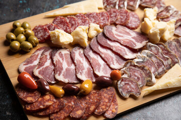 Charcutierie board with various cold cuts