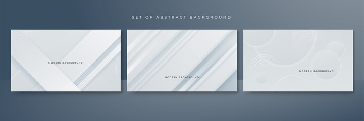 Fototapeta premium Set of abstract white monochrome vector background, for design brochure, website, flyer. Geometric white wallpaper for certificate, presentation, landing page