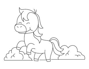 cute little horse with clouds vector illustration design