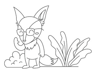 cute fox with glasses in the field vector illustration design