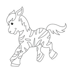 cute zebra with a white line drawing, coloring page-vector illustration