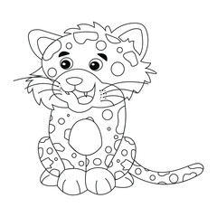 coloring book page with cute cartoon jaguar animals, vector illustration