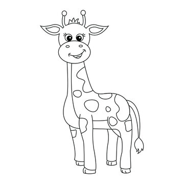 cute giraffe with a white background, vector illustration, editable coloring book, isolated.