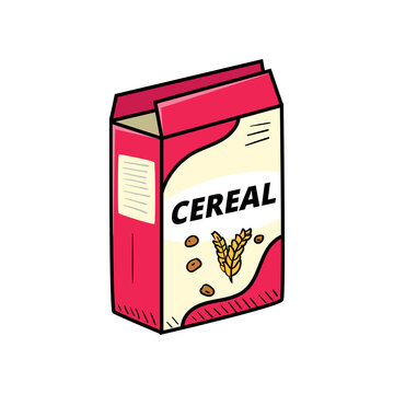 Cereal box vector illustration in colorful hand-drawn style isolated on white background