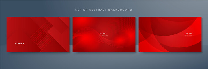 Fototapeta premium Set of abstract lines pattern technology on red gradients background for business presentation design template.