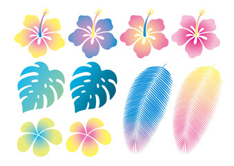 ネオンカラーのハイビスカスなどのトロピカルパーツ © まるまる