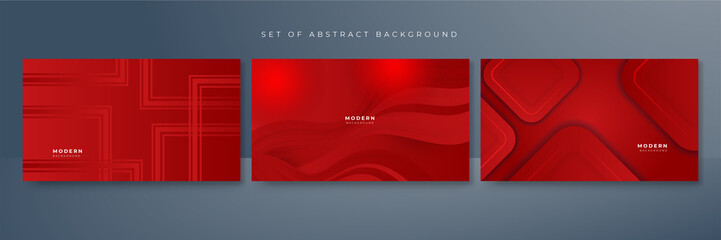 Set of abstract lines pattern technology on red gradients background for business presentation design template.