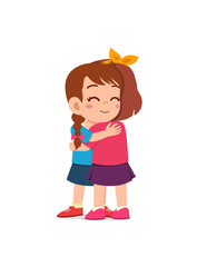little kid hug best friend and feel happy