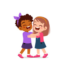 little kid hug best friend and feel happy