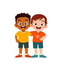 little kid hug best friend and feel happy