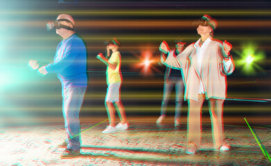 Grandparents playing games with their young grandkids in VR club.