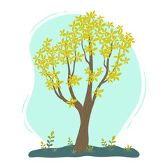 Tree with green grass vector illustration 