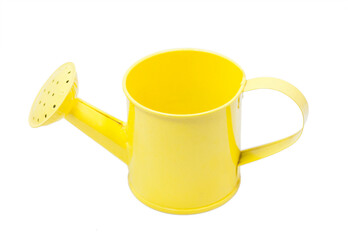 Yellow tin watering pot on a white background. © litchima