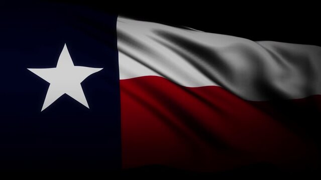 Loop of US-Texas flag waving  texturein the dark background . US-Texas flag video waving in wind