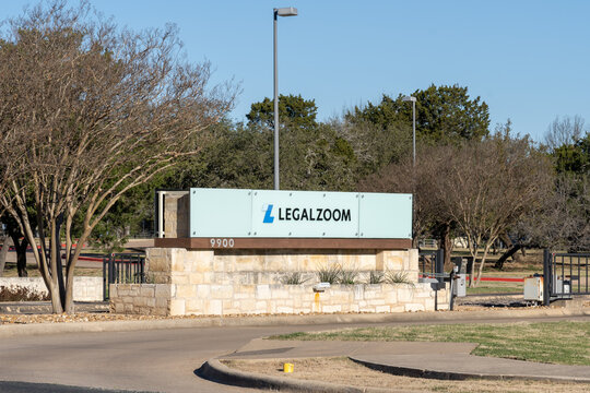 Austin, Texas, USA - March 18, 2022: LegalZoom Sign Is Shown At Its Office In Austin, Texas, USA. LegalZoom.com, Inc. Is An American Online Legal Technology Company. 