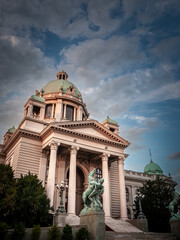 Main entrance to the National Assembly of the Republic of Serbia in Belgrade. Also known as Narodna...