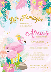Fototapeta na wymiar Elegant Baby Shower with Cute Flamingo Girl